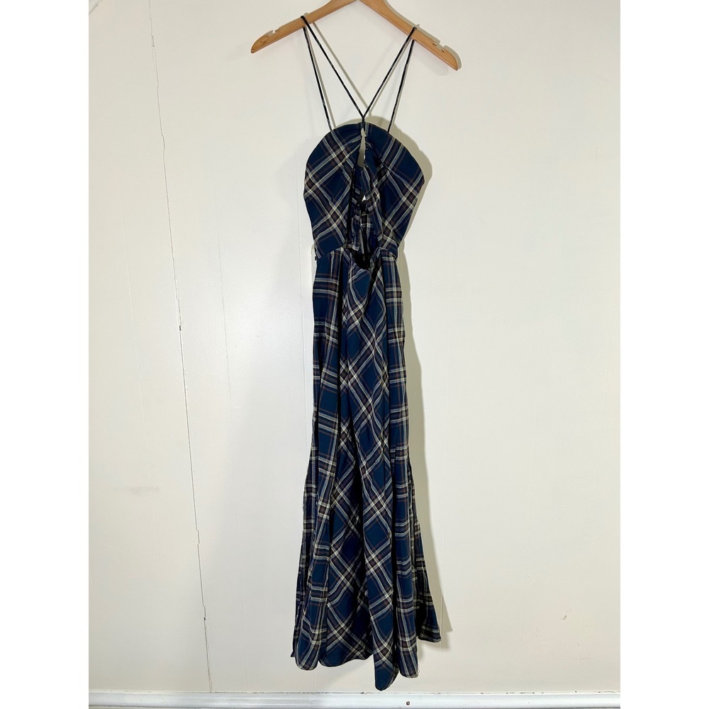 Anthropologie Pinnacle by Shruti Sancheti Plaid Midi Dress in Navy Blue sz 6 - Picture 3 of 5